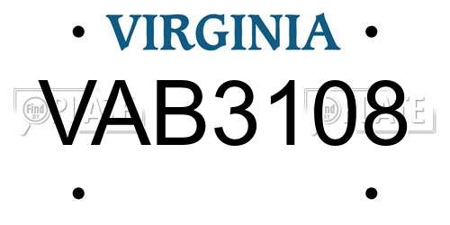VAB3108 Virginia License Plate