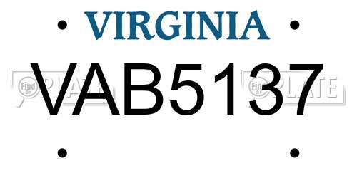 VAB5137 Virginia License Plate