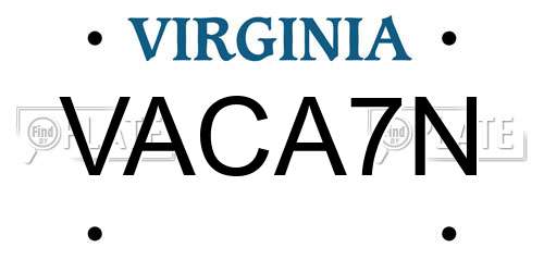 VACA7N Virginia License Plate
