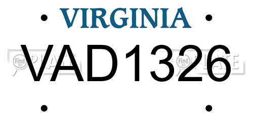 VAD1326 Virginia License Plate