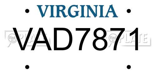 VAD7871 Virginia License Plate