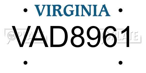 VAD8961 Virginia License Plate