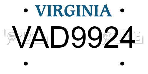 VAD9924 Virginia License Plate