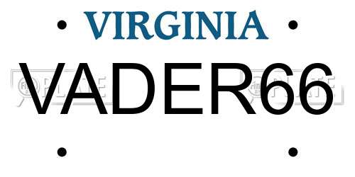 VADER66 Virginia License Plate