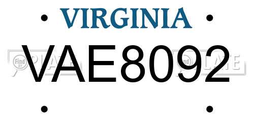 VAE8092 Virginia License Plate