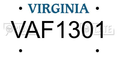 VAF1301 Virginia License Plate