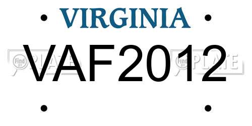 VAF2012 Virginia License Plate