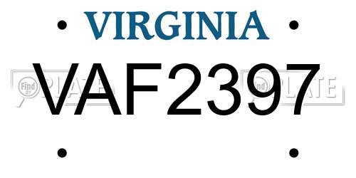 VAF2397 Virginia License Plate