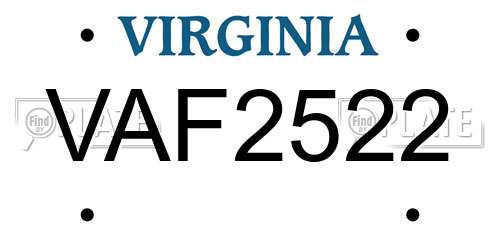 VAF2522 Virginia License Plate
