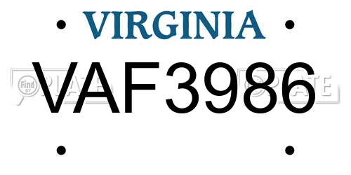 VAF3986 Virginia License Plate