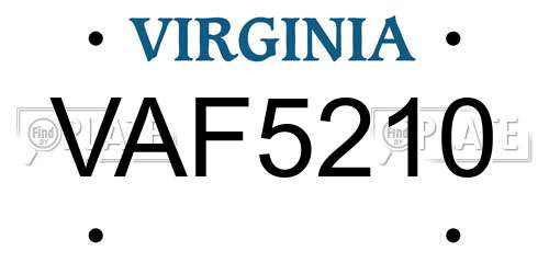 VAF5210 Virginia License Plate