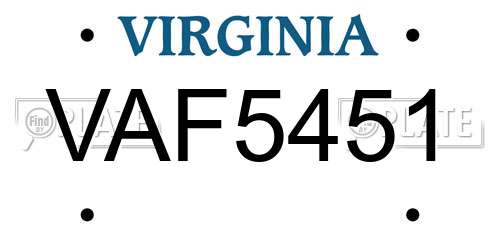VAF5451 Virginia License Plate