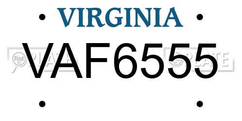 VAF6555 Virginia License Plate