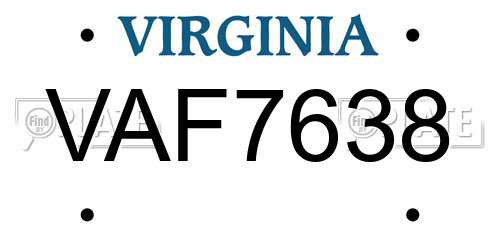 VAF7638 Virginia License Plate
