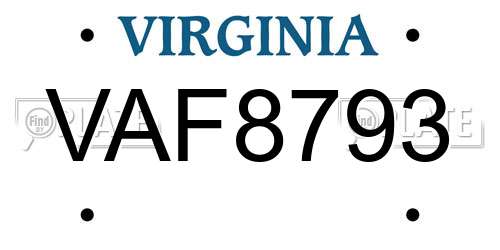 VAF8793 Virginia License Plate