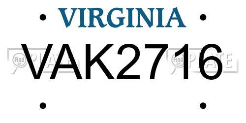 VAK2716 Virginia License Plate