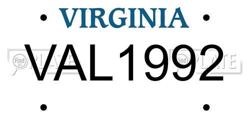 VAL1992 Virginia License Plate