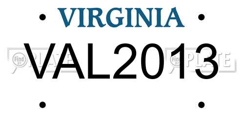 VAL2013 Virginia License Plate