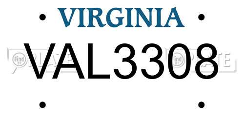 VAL3308 Virginia License Plate