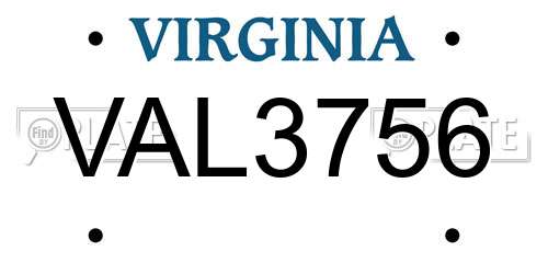 VAL3756 Virginia License Plate