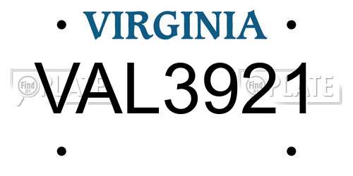 VAL3921 Virginia License Plate