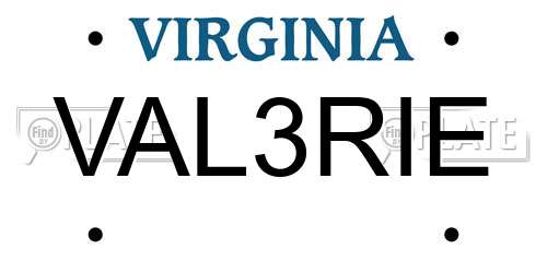 VAL3RIE Virginia License Plate