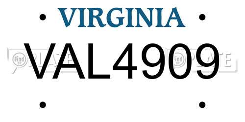VAL4909 Virginia License Plate