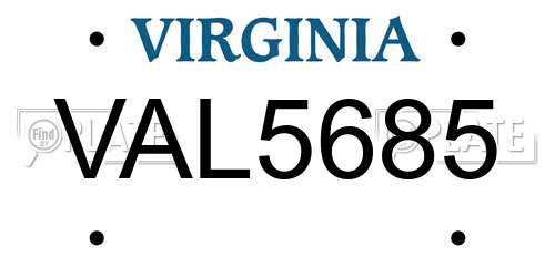 VAL5685 Virginia License Plate