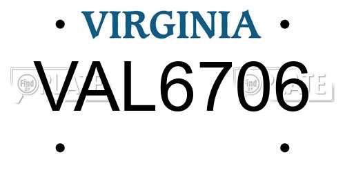 VAL6706 Virginia License Plate