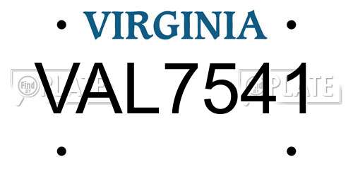 VAL7541 Virginia License Plate
