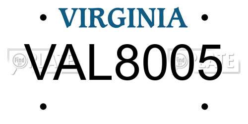 VAL8005 Virginia License Plate