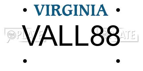 VALL88 Virginia License Plate