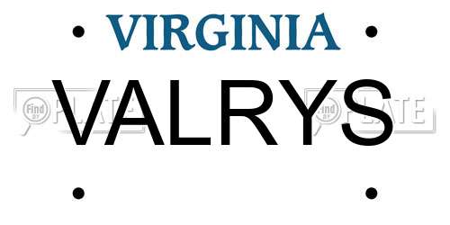VALRYS Virginia License Plate