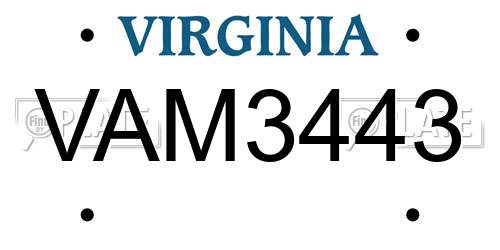 VAM3443 Virginia License Plate