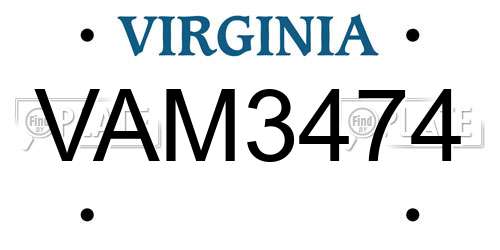 VAM3474 Virginia License Plate