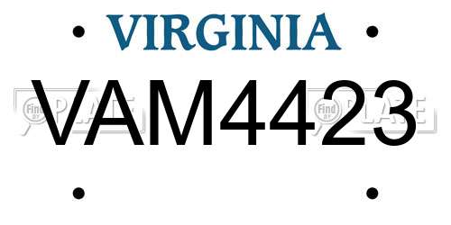 VAM4423 Virginia License Plate