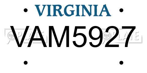 VAM5927 Virginia License Plate