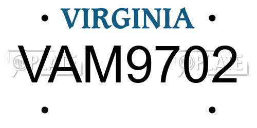 VAM9702 Virginia License Plate