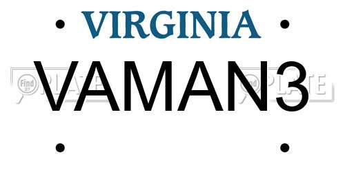 VAMAN3 Virginia License Plate