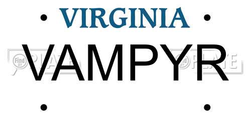 VAMPYR Virginia License Plate