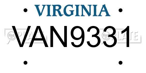 VAN9331 Virginia License Plate