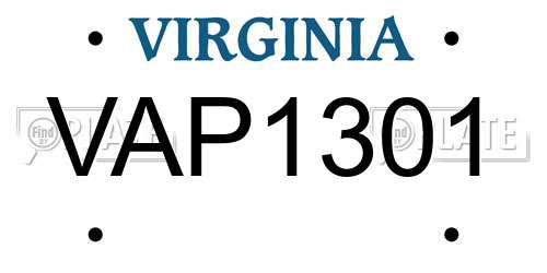 VAP1301 Virginia License Plate
