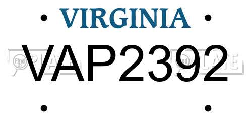 VAP2392 Virginia License Plate