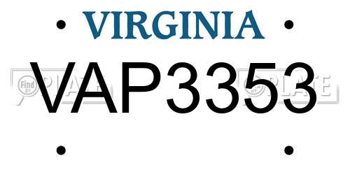VAP3353 Virginia License Plate