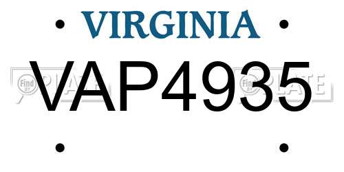 VAP4935 Virginia License Plate