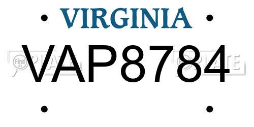 VAP8784 Virginia License Plate