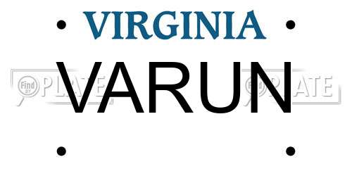 VARUN Virginia License Plate