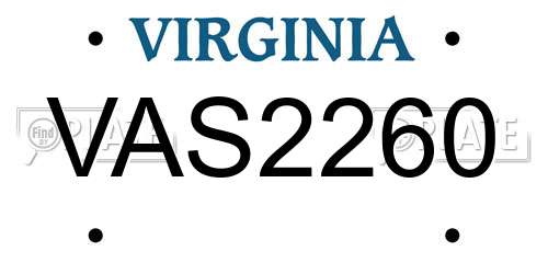 VAS2260 Virginia License Plate