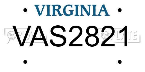VAS2821 Virginia License Plate