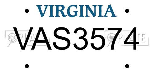 VAS3574 Virginia License Plate